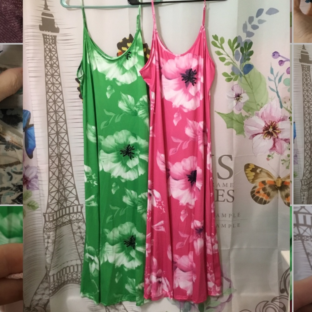 2-Sexy Dance Plus Size Long Maxi Dress for Women Spaghetti Strap Pink & Green